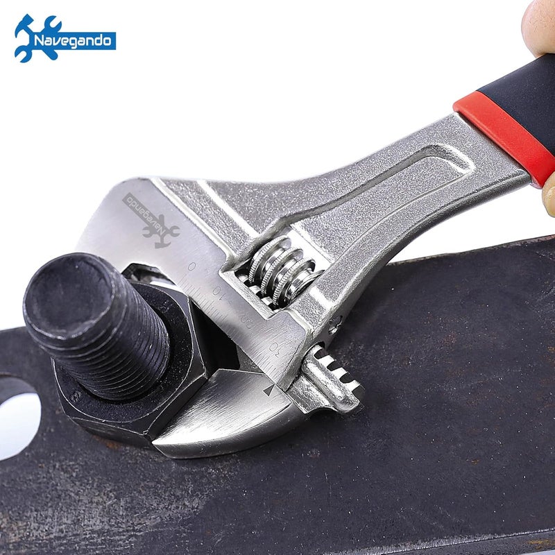 Navegando 4-Piece Adjustable Wrench Set, 6/8/10/12 Inch, Heat Treated Carbon Steel with Non-Slip Rubber Grip，Corrosion Resistant Finish for Automotive, Plumbing & DIY Repairs - Image 4